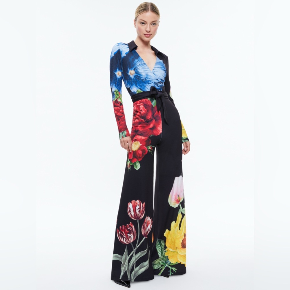 Alice + Olivia MELINDA WIDE LEG WRAP JUMPSUIT NWT size 0 - Picture 2 of 10